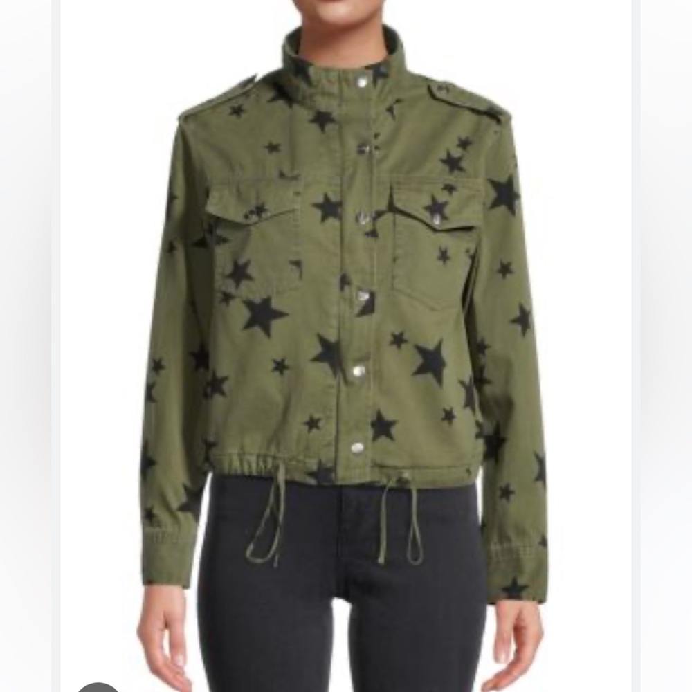 Indigo Saints Women’s Olive Green Star Jacket With Hidden Zipper Size Medium NWT